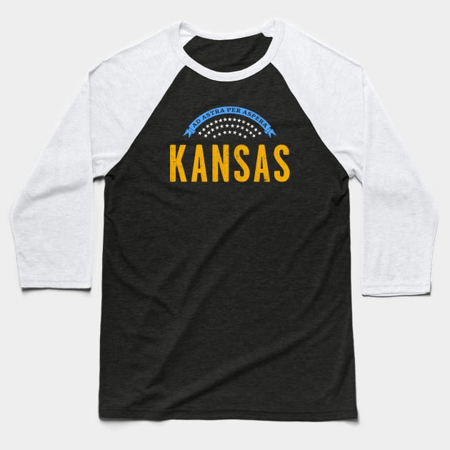 Kansas: Ad Astra Per Aspera Baseball T-Shirt by Draft Horse Studio